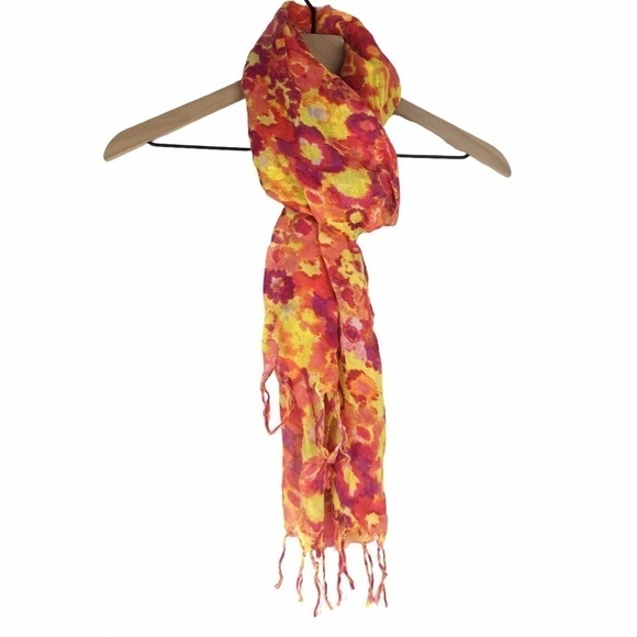 OLD NAVY Scarf Tie Dye Floral Fringe Lightweight Sheer Bright Colors Watercolor - Picture 1 of 13